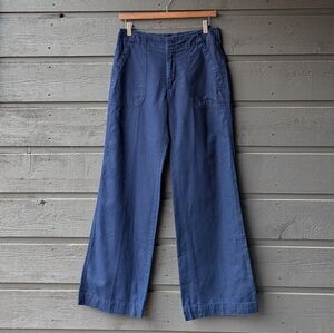 GAP Navy Blue Wide Leg Utility Uniform Pants Size 4 Regular Linen Cotton